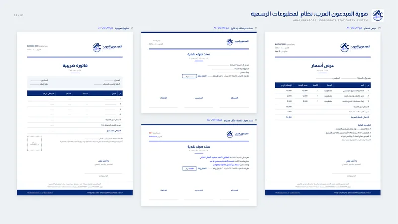 نموذج عرض أسعار وسندا صرف نقدية وفاتورة ضريبية بنفس الهوية